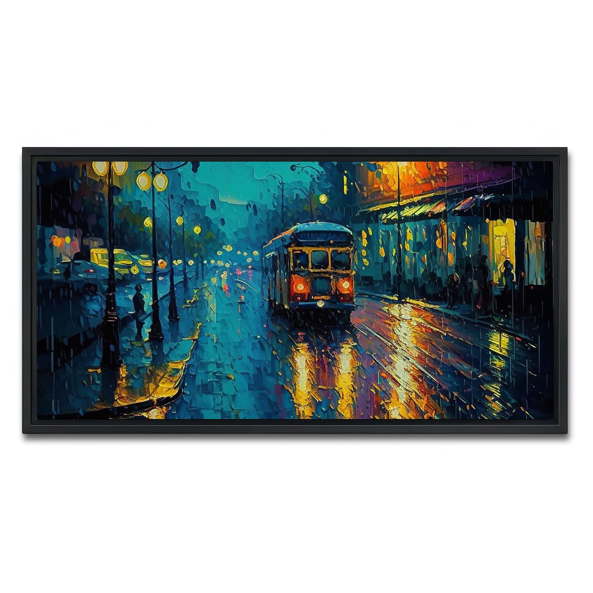 AUTO-MOCKUP WHITE | Street Car on a Rainy Evening | 1 Piece | Black Framed Canvas | group=2x1