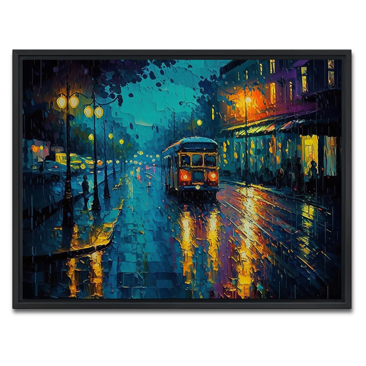 AUTO-MOCKUP WHITE | Street Car on a Rainy Evening | 1 Piece | Black Framed Canvas | group=4x3