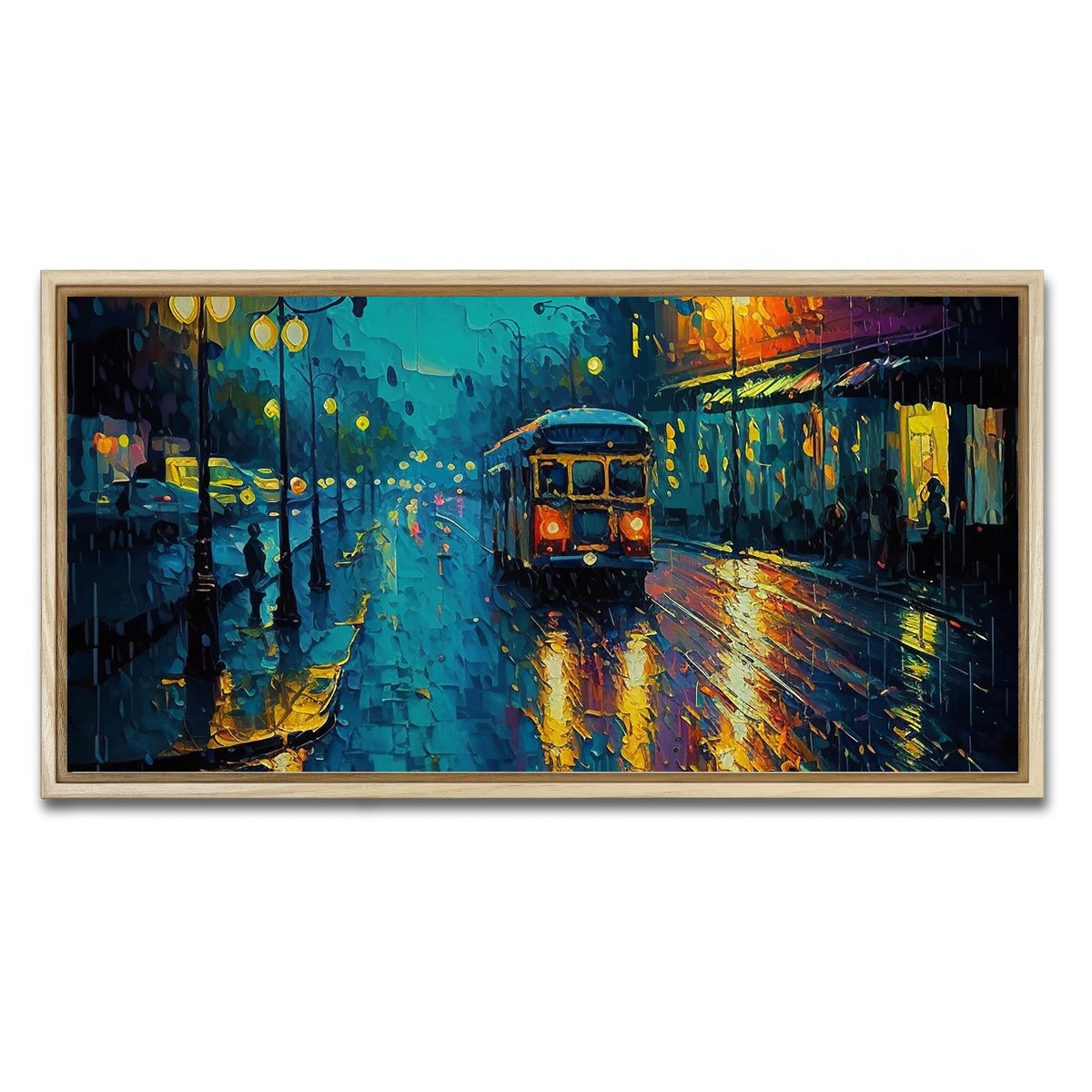 AUTO-MOCKUP WHITE | Street Car on a Rainy Evening | 1 Piece | Natural Framed Canvas | group=2x1