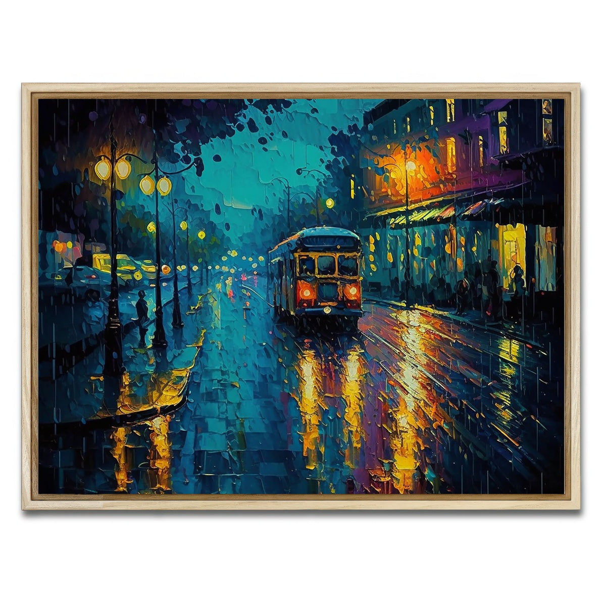 AUTO-MOCKUP WHITE | Street Car on a Rainy Evening | 1 Piece | Natural Framed Canvas | group=4x3