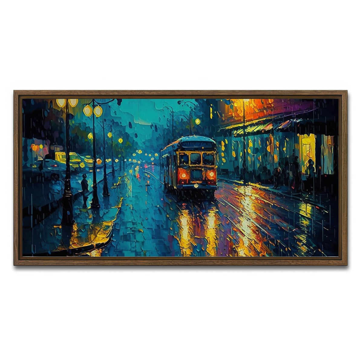 AUTO-MOCKUP WHITE | Street Car on a Rainy Evening | 1 Piece | Walnut Framed Canvas | group=2x1