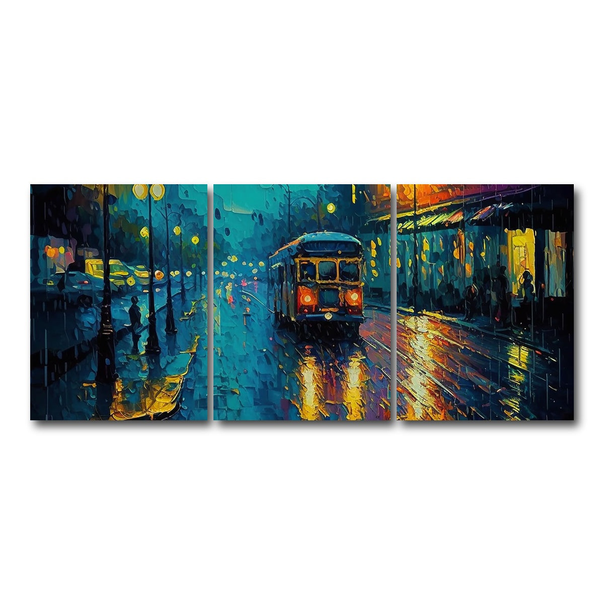 AUTO-MOCKUP WHITE | Street Car on a Rainy Evening | 3 Piece | Gallery Wrap Canvas | group=18x24