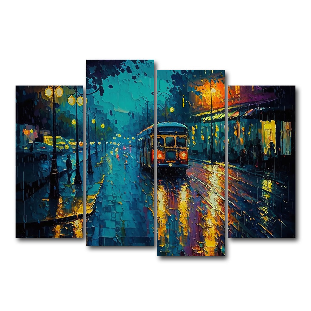 AUTO-MOCKUP WHITE | Street Car on a Rainy Evening | 4 Piece | Gallery Wrap Canvas | group=4_normal