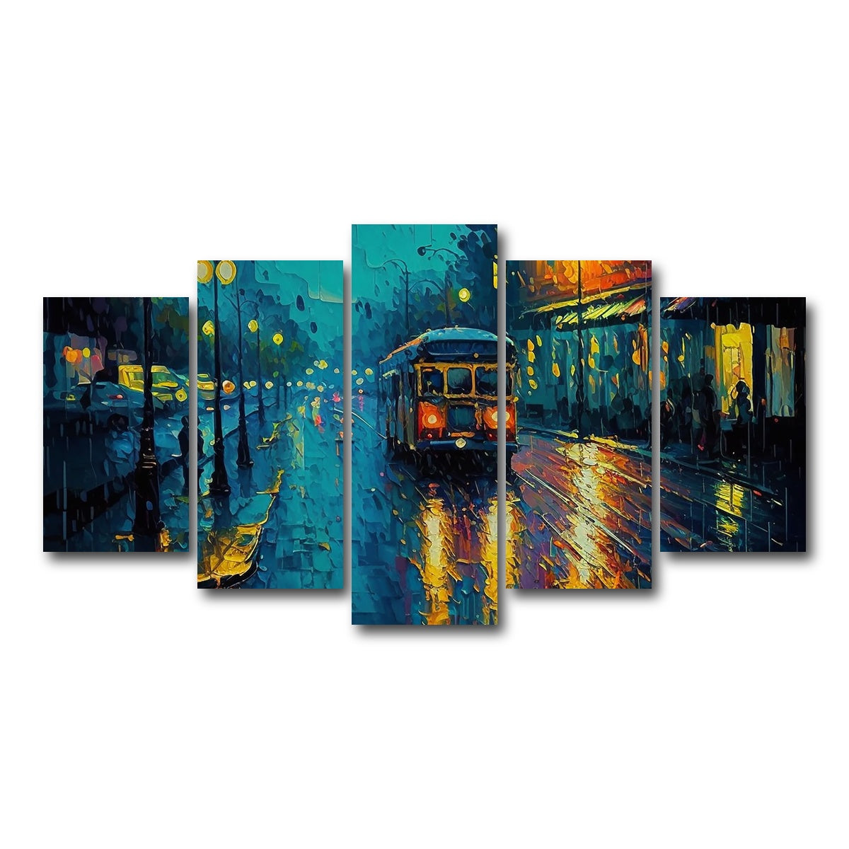 AUTO-MOCKUP WHITE | Street Car on a Rainy Evening | 5 Piece | Gallery Wrap Canvas | group=5_normal