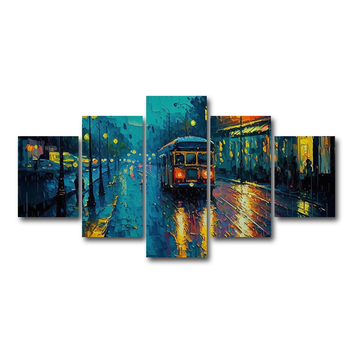 AUTO-MOCKUP WHITE | Street Car on a Rainy Evening | 5 Piece | Gallery Wrap Canvas | group=5_short