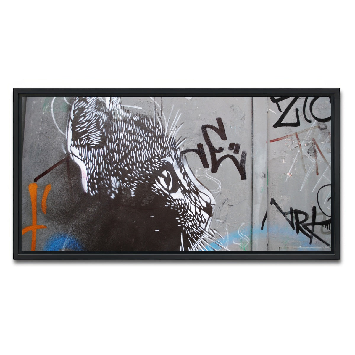 AUTO-MOCKUP WHITE | Street art cat | 1 Piece | Black Framed Canvas | group=2x1