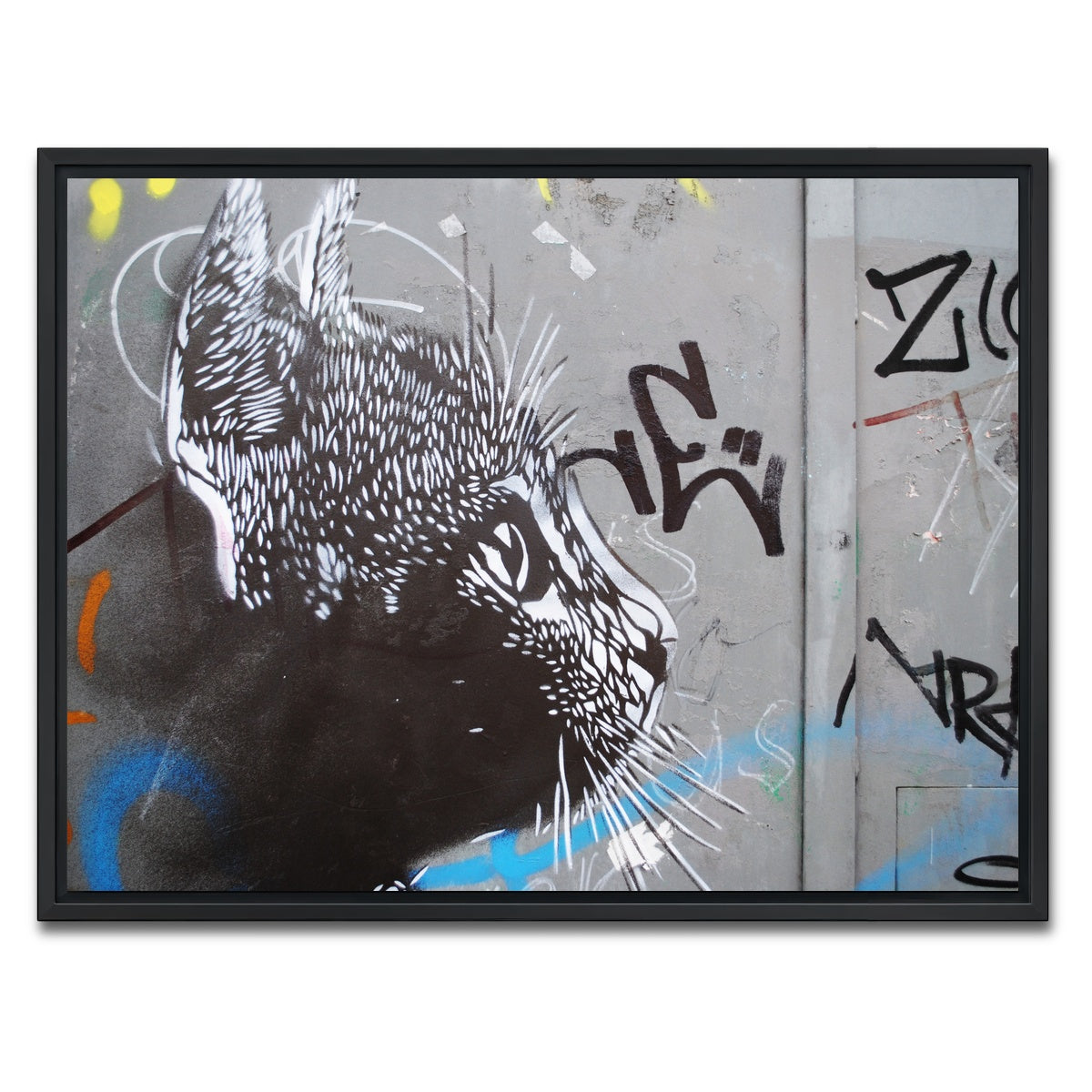 AUTO-MOCKUP WHITE | Street art cat | 1 Piece | Black Framed Canvas | group=4x3