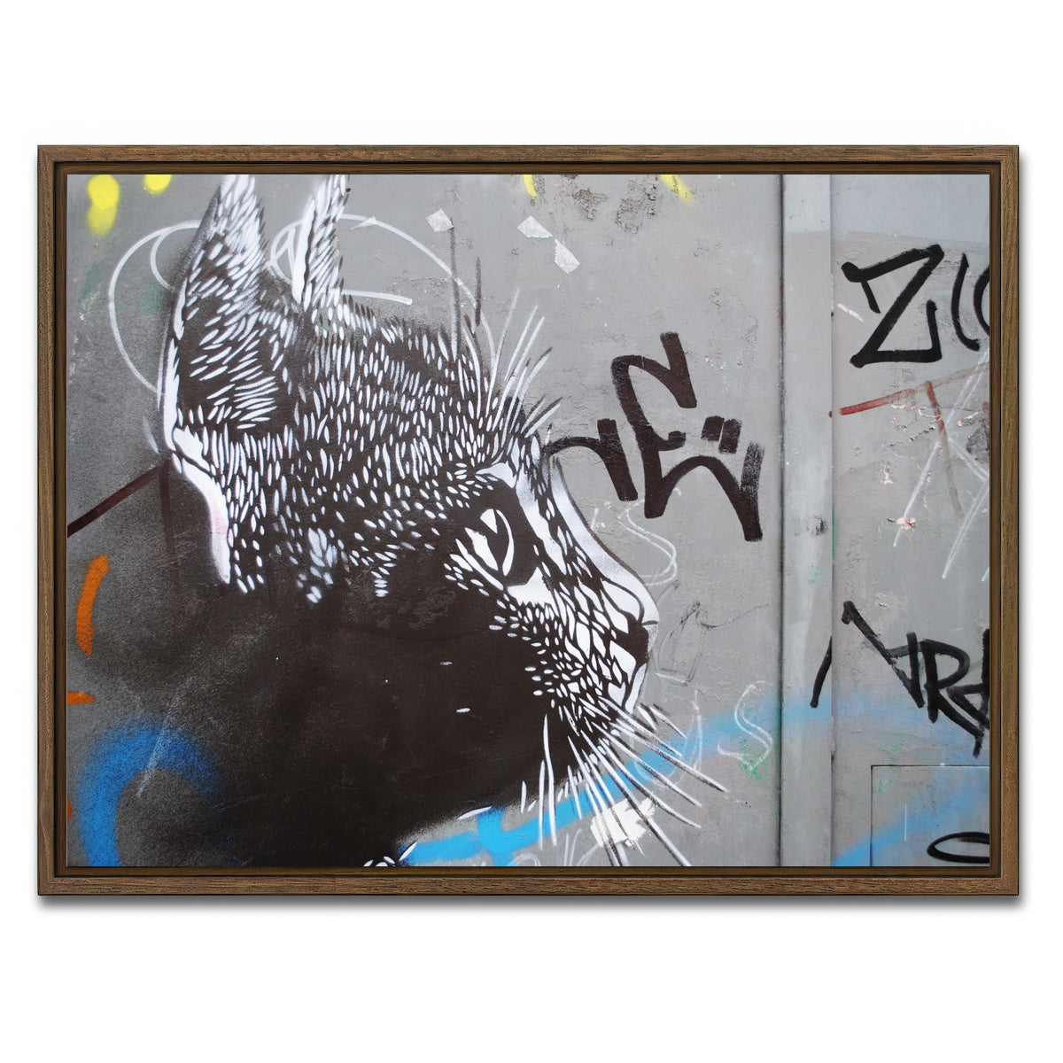 AUTO-MOCKUP WHITE | Street art cat | 1 Piece | Walnut Framed Canvas | group=4x3