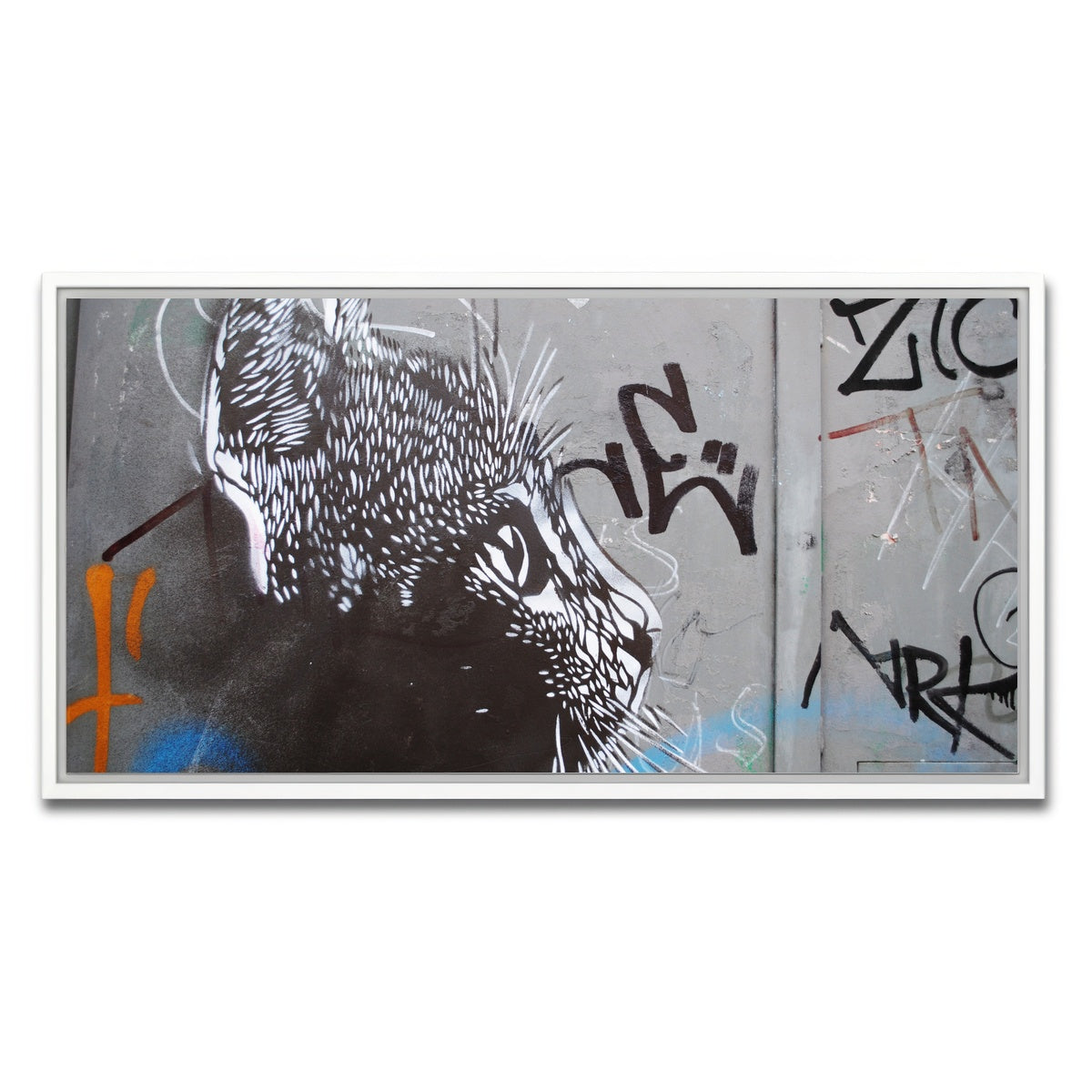 AUTO-MOCKUP WHITE | Street art cat | 1 Piece | White Framed Canvas | group=2x1