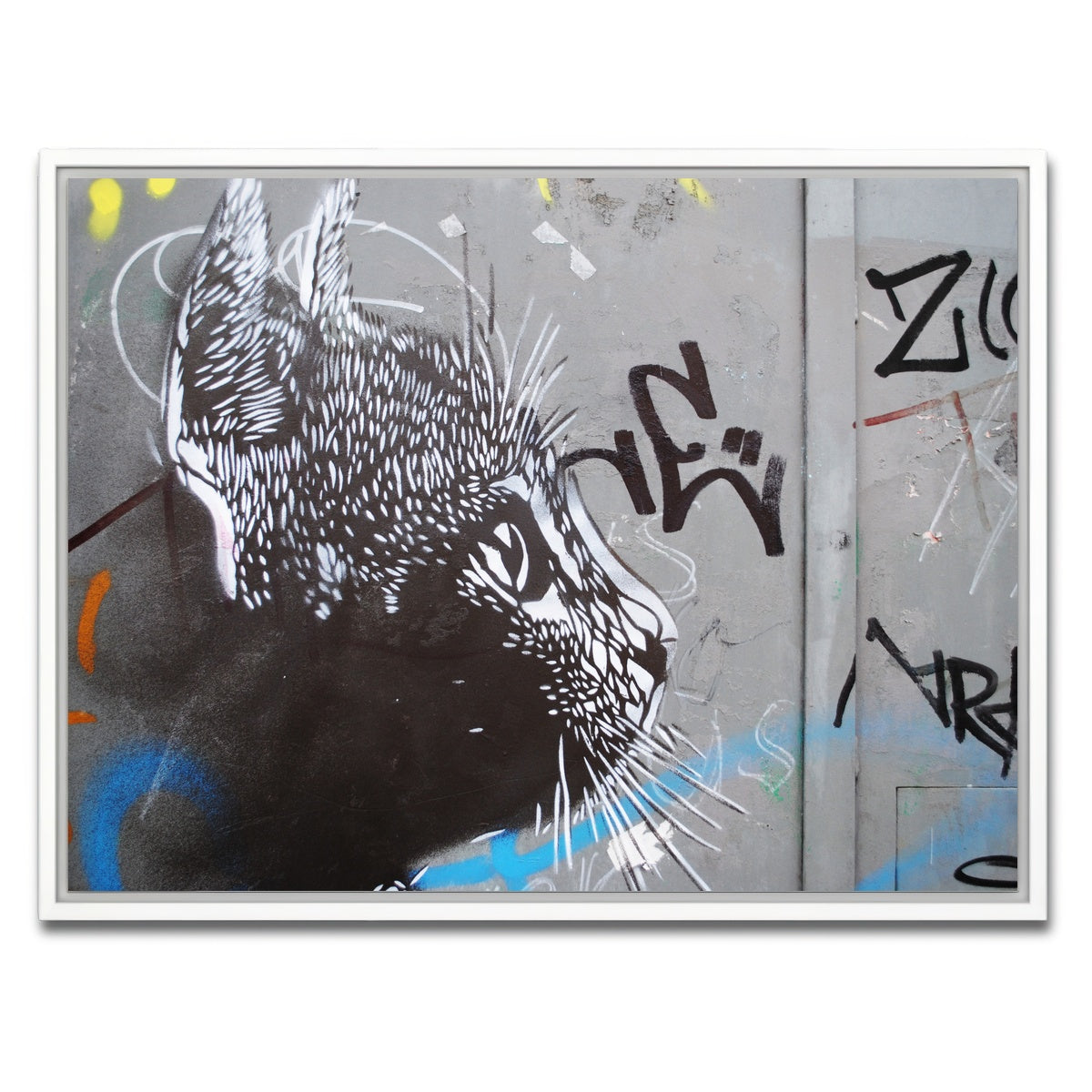 AUTO-MOCKUP WHITE | Street art cat | 1 Piece | White Framed Canvas | group=4x3