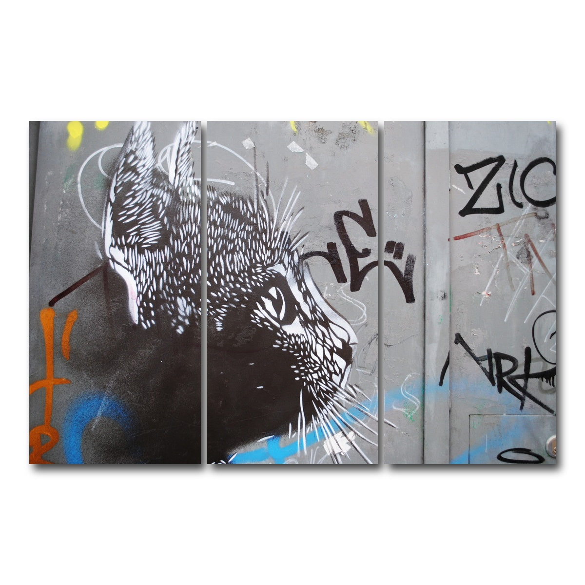 AUTO-MOCKUP WHITE | Street art cat | 3 Piece | Gallery Wrap Canvas | group=12x24