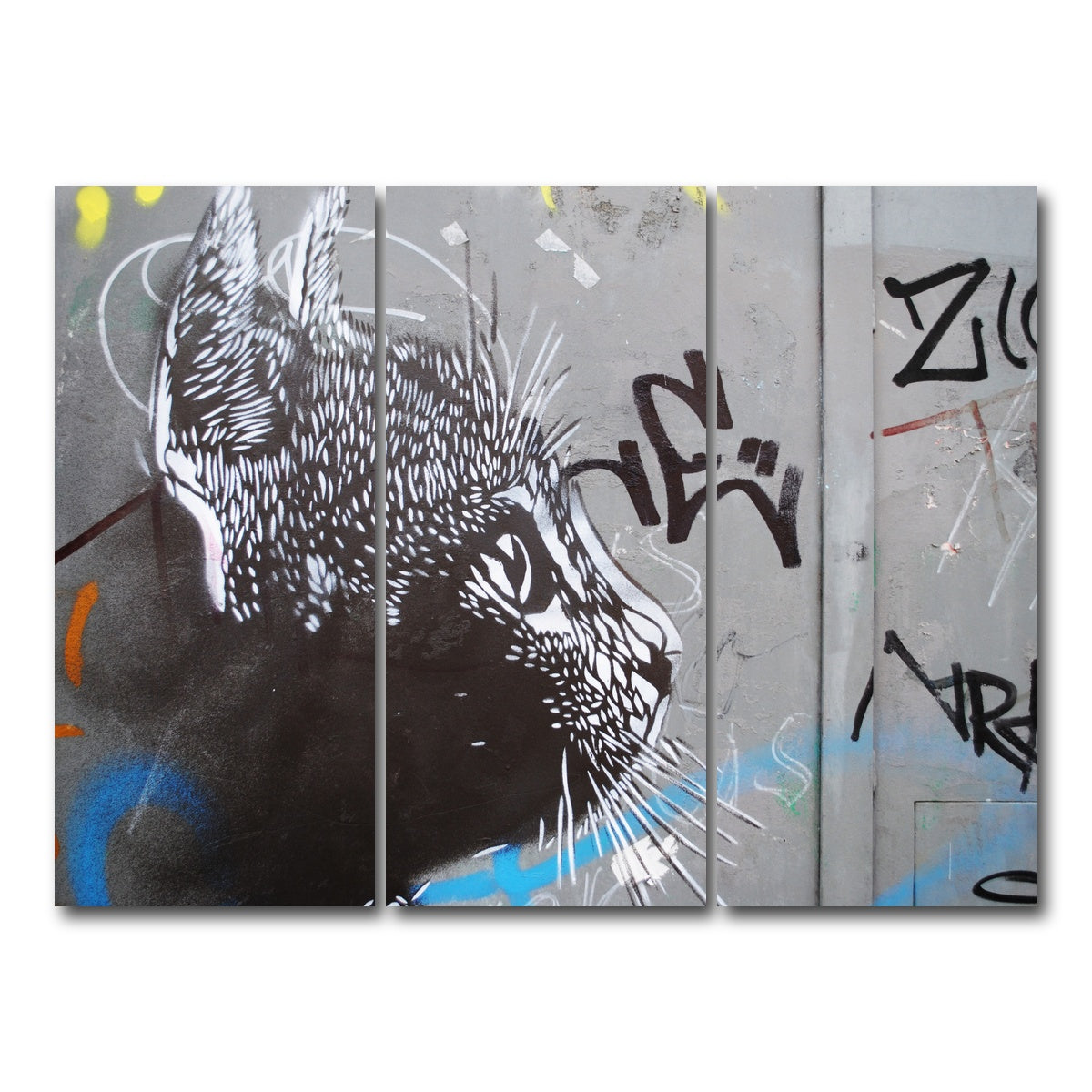 AUTO-MOCKUP WHITE | Street art cat | 3 Piece | Gallery Wrap Canvas | group=8x18