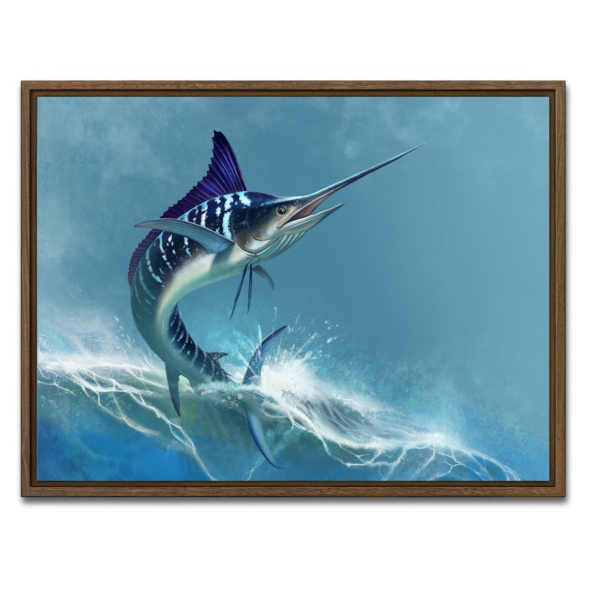 AUTO-MOCKUP WHITE | Striped marlin on sea | 1 Piece | Walnut Framed Canvas | group=4x3