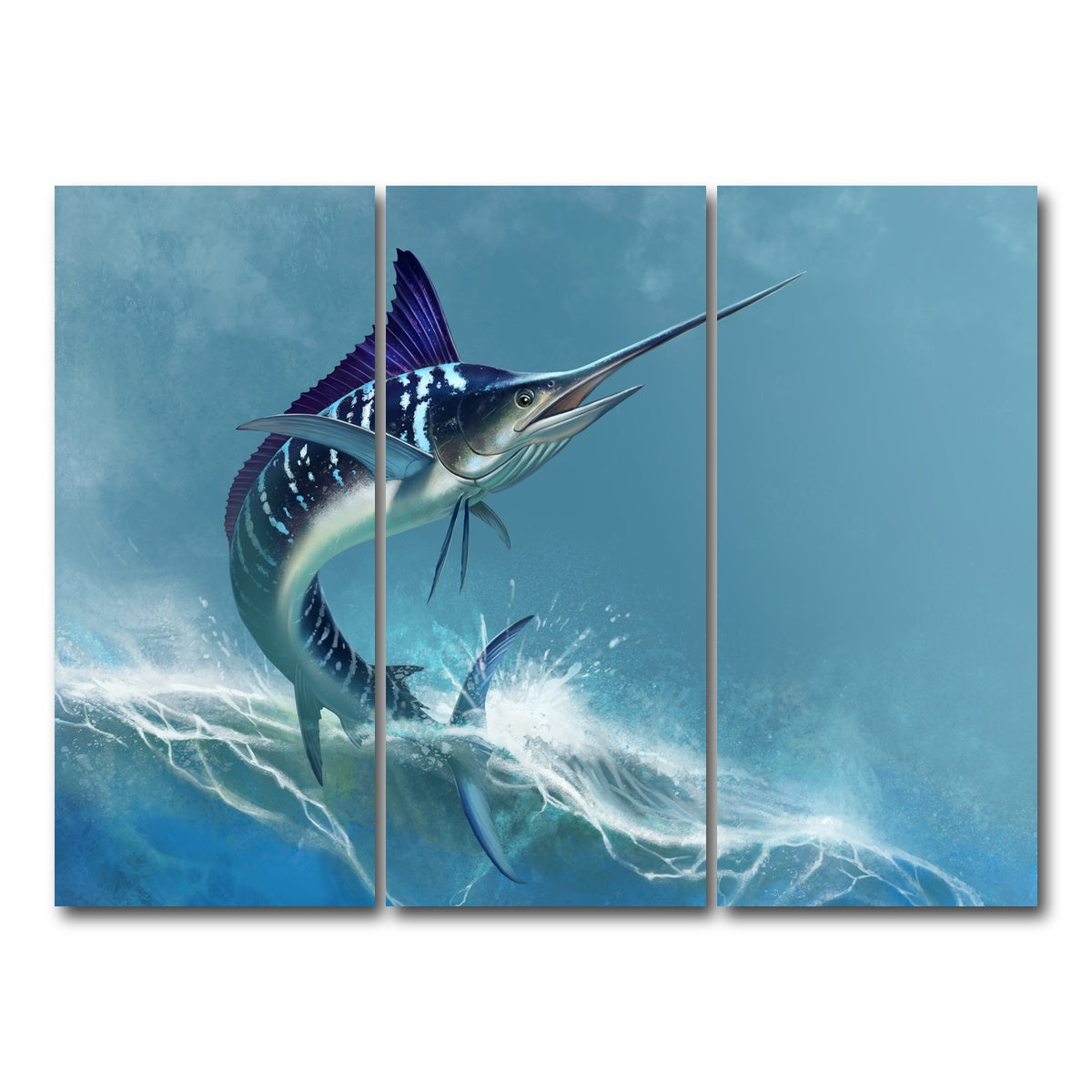AUTO-MOCKUP WHITE | Striped marlin on sea | 3 Piece | Gallery Wrap Canvas | group=8x18