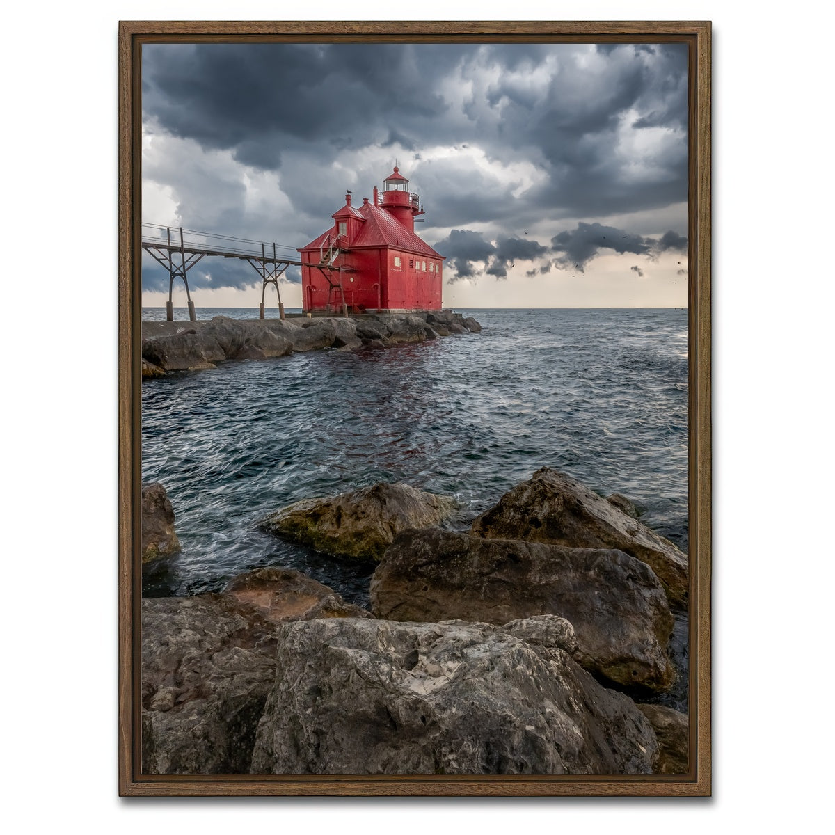 AUTO-MOCKUP WHITE | Sturgeon Bay Ship Canal Pierhead Lighthouse | 1 Piece | Walnut Framed Canvas | group=3x4