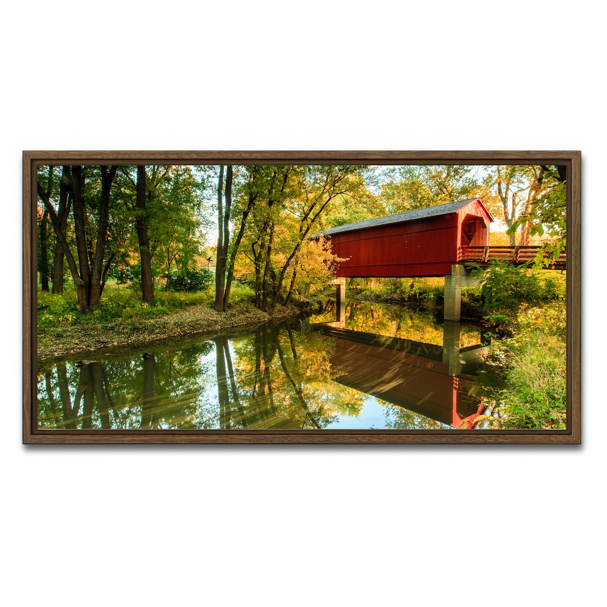 AUTO-MOCKUP WHITE | Sugar Creek Covered Bridge | 1 Piece | Walnut Framed Canvas | group=2x1