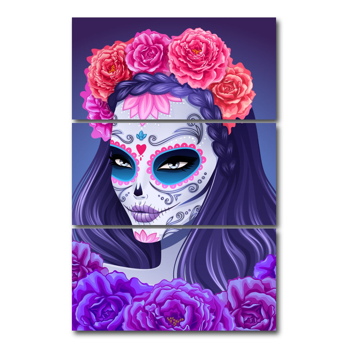 AUTO-MOCKUP WHITE | Sugar skull woman | 3 Piece | Gallery Wrap Canvas | group=12x24_stacked
