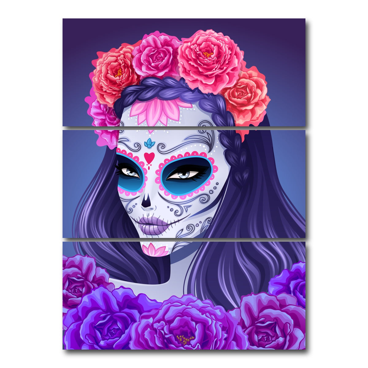 AUTO-MOCKUP WHITE | Sugar skull woman | 3 Piece | Gallery Wrap Canvas | group=8x18_stacked