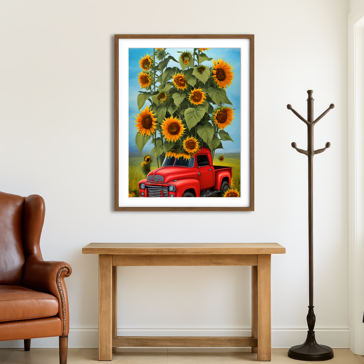 AUTO-MOCKUP ROOM | Sunflower Red Truck Wall Art