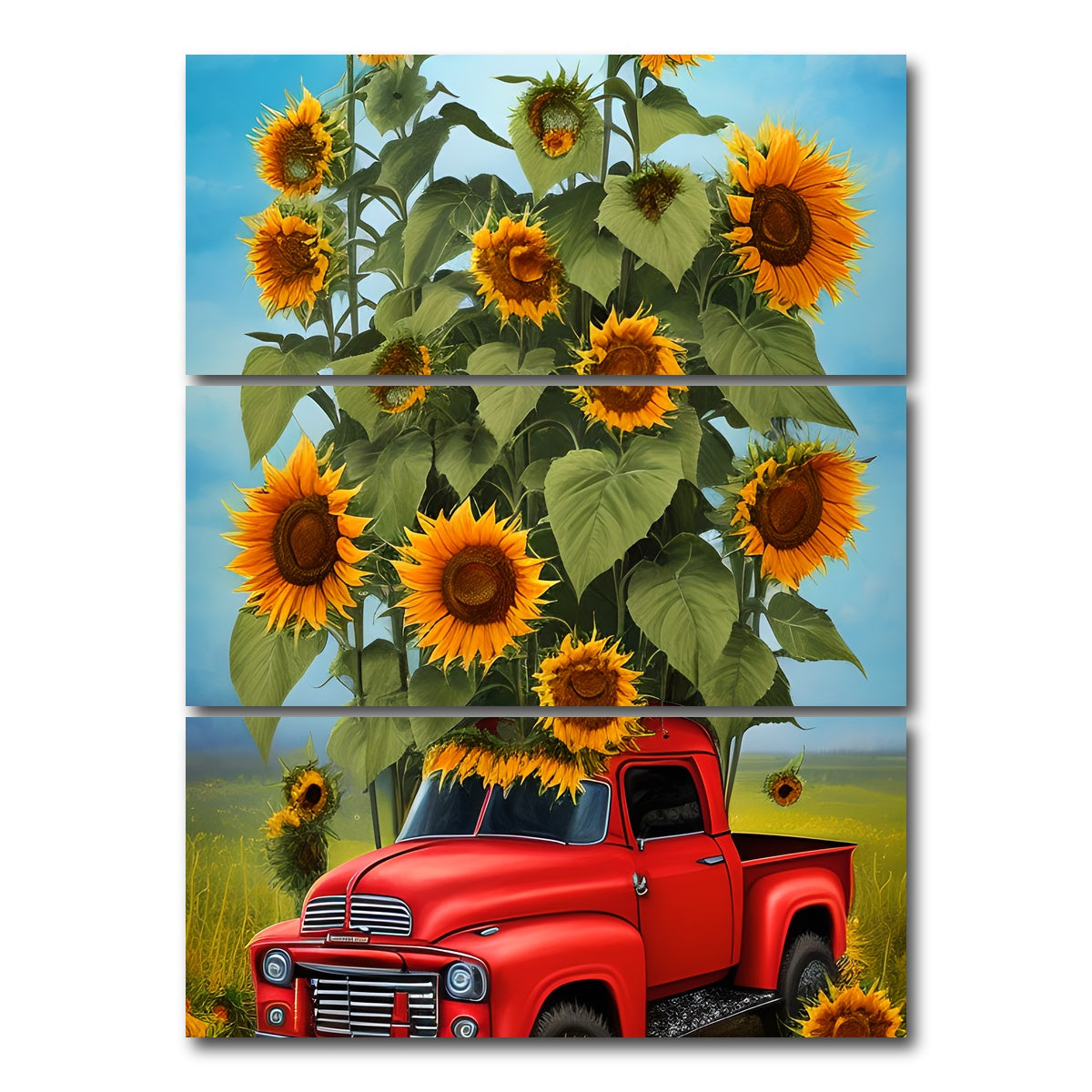 AUTO-MOCKUP WHITE | Sunflower Red Truck | 3 Piece | Gallery Wrap Canvas | group=8x18_stacked