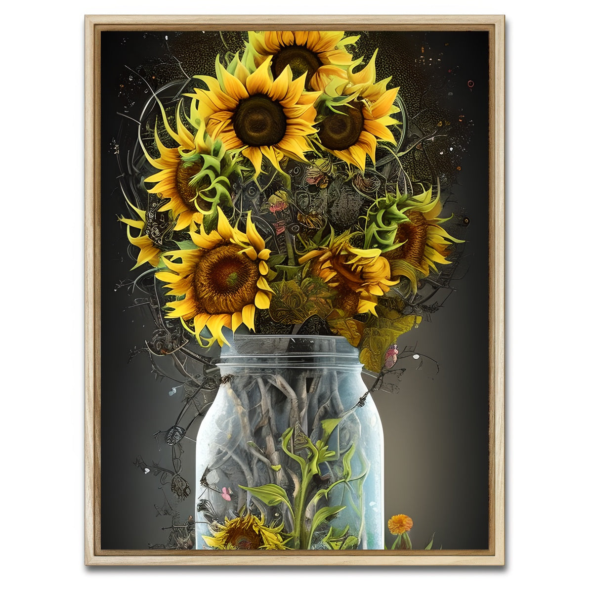 AUTO-MOCKUP WHITE | Sunflower in Mason Jar | 1 Piece | Natural Framed Canvas | group=3x4