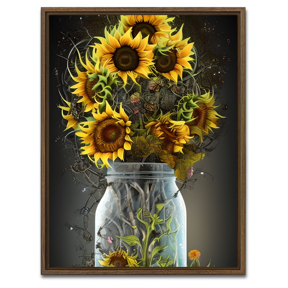 AUTO-MOCKUP WHITE | Sunflower in Mason Jar | 1 Piece | Walnut Framed Canvas | group=3x4