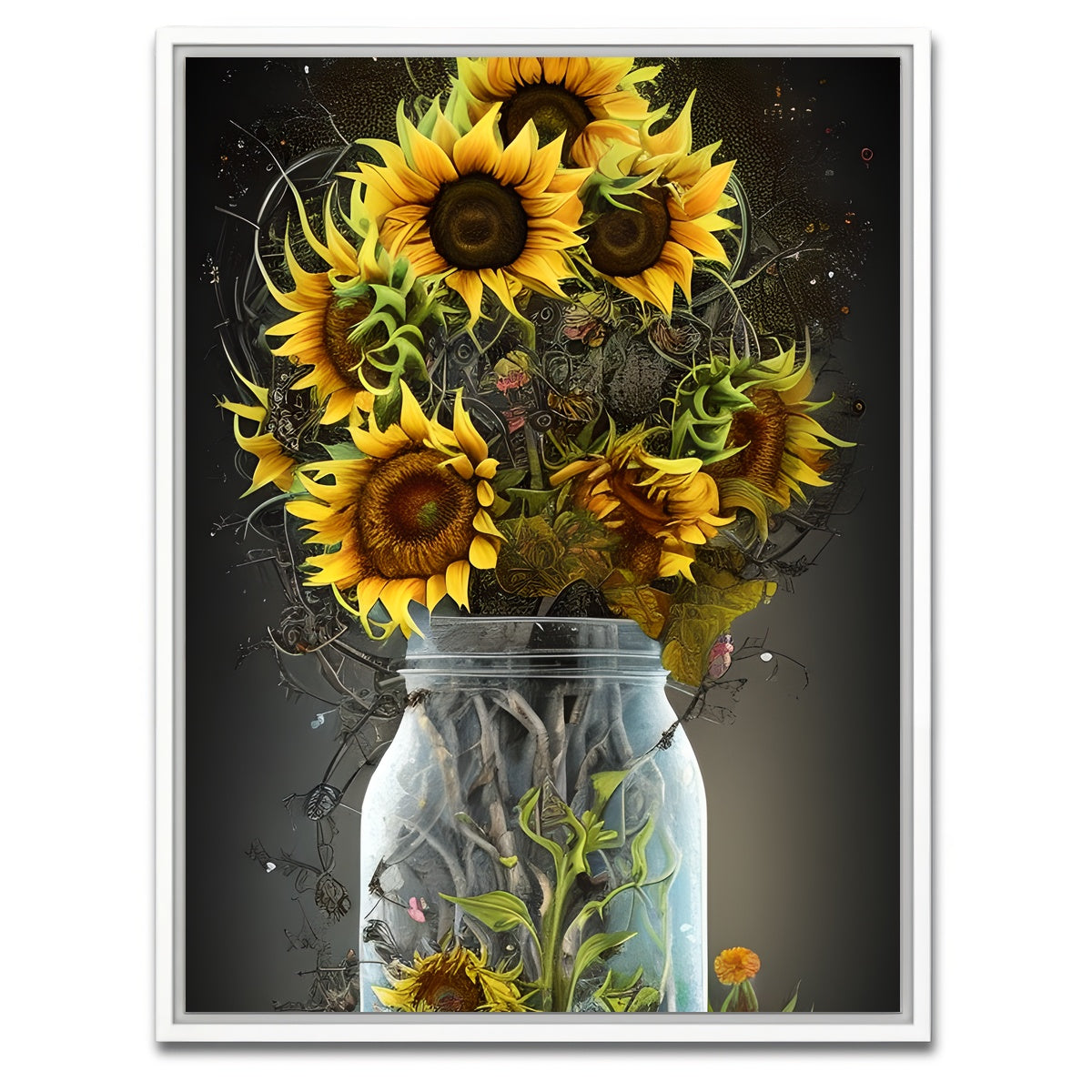 AUTO-MOCKUP WHITE | Sunflower in Mason Jar | 1 Piece | White Framed Canvas | group=3x4