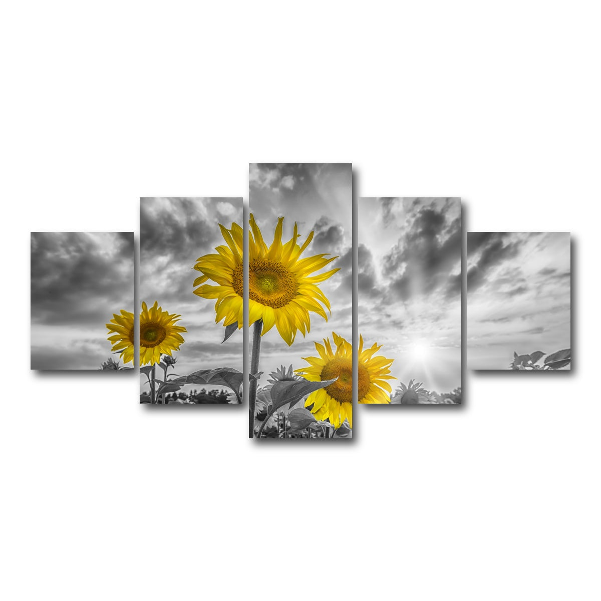 AUTO-MOCKUP WHITE | Sunflowers yellow color pop | 5 Piece | Gallery Wrap Canvas | group=5_short