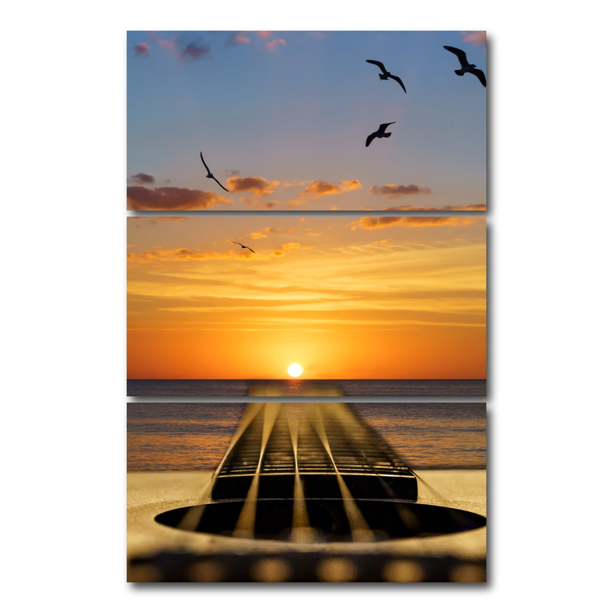 AUTO-MOCKUP WHITE | Sunset Guitar Song | 3 Piece | Gallery Wrap Canvas | group=12x24_stacked