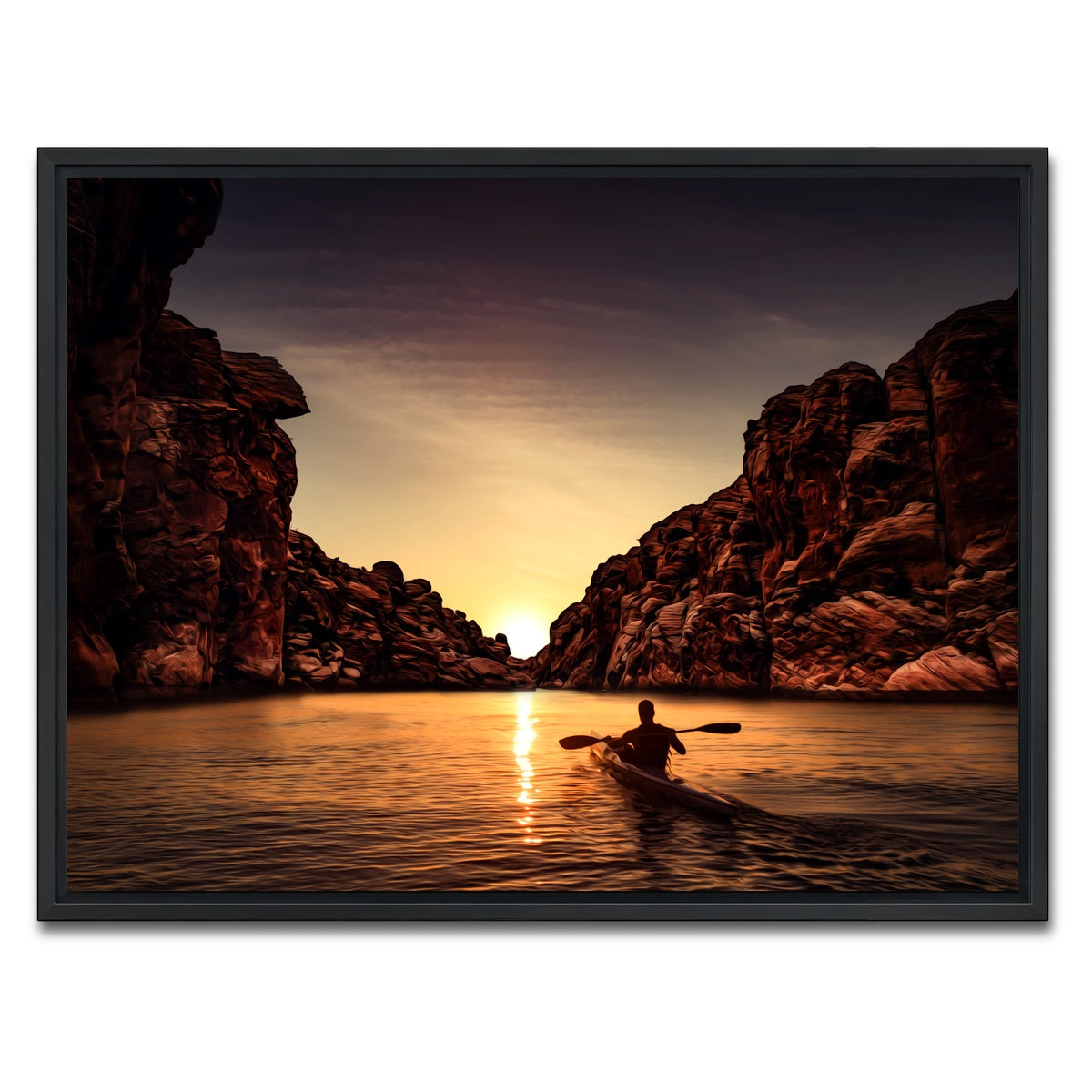 AUTO-MOCKUP WHITE | Sunset Kayak | 1 Piece | Black Framed Canvas | group=4x3