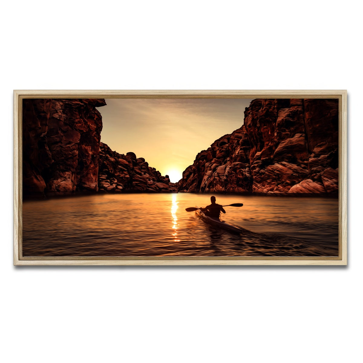 AUTO-MOCKUP WHITE | Sunset Kayak | 1 Piece | Natural Framed Canvas | group=2x1