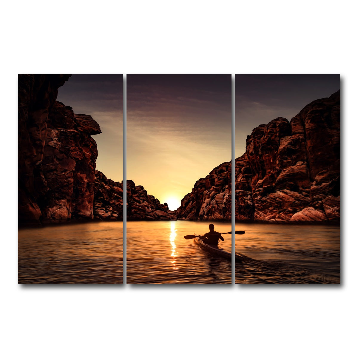 AUTO-MOCKUP WHITE | Sunset Kayak | 3 Piece | Gallery Wrap Canvas | group=12x24