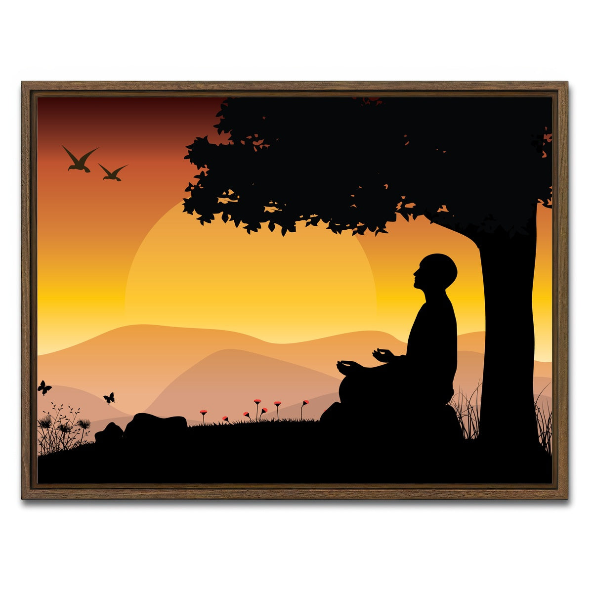 AUTO-MOCKUP WHITE | Sunset Meditation | 1 Piece | Walnut Framed Canvas | group=4x3