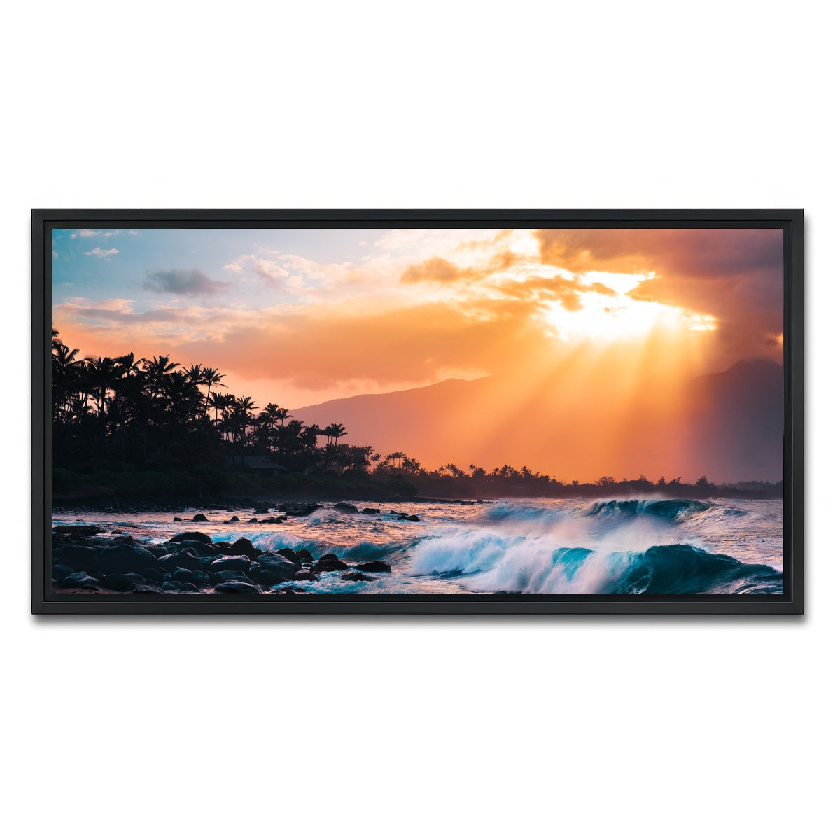 AUTO-MOCKUP WHITE | Sunset Paradise | 1 Piece | Black Framed Canvas | group=2x1