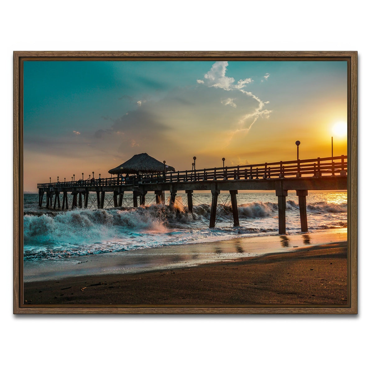 AUTO-MOCKUP WHITE | Sunset Pier | 1 Piece | Walnut Framed Canvas | group=4x3