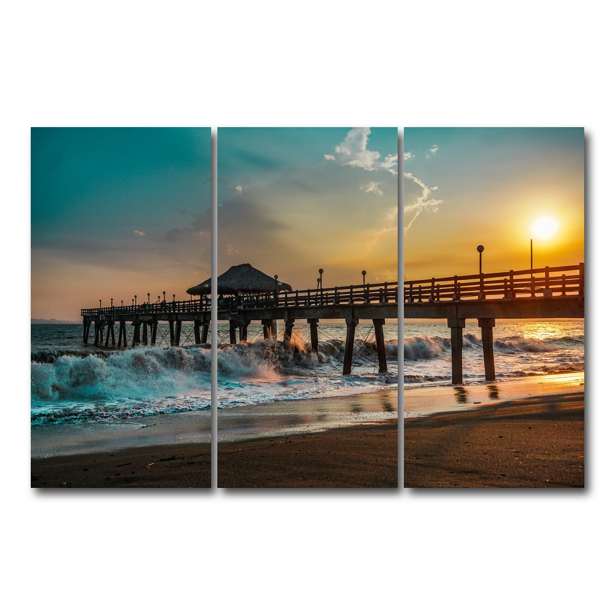 AUTO-MOCKUP WHITE | Sunset Pier | 3 Piece | Gallery Wrap Canvas | group=12x24