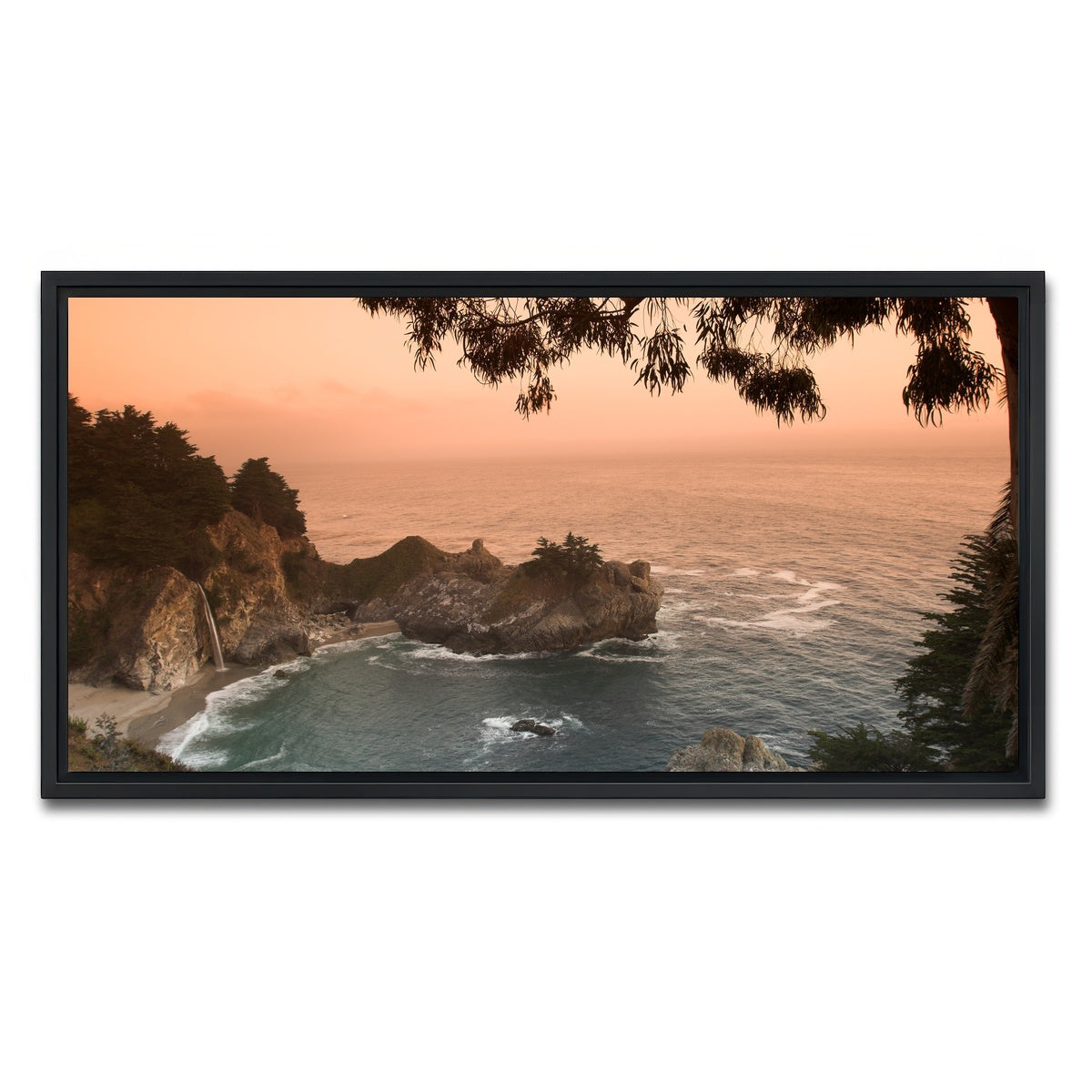 AUTO-MOCKUP WHITE | Sunset at California beach | 1 Piece | Black Framed Canvas | group=2x1