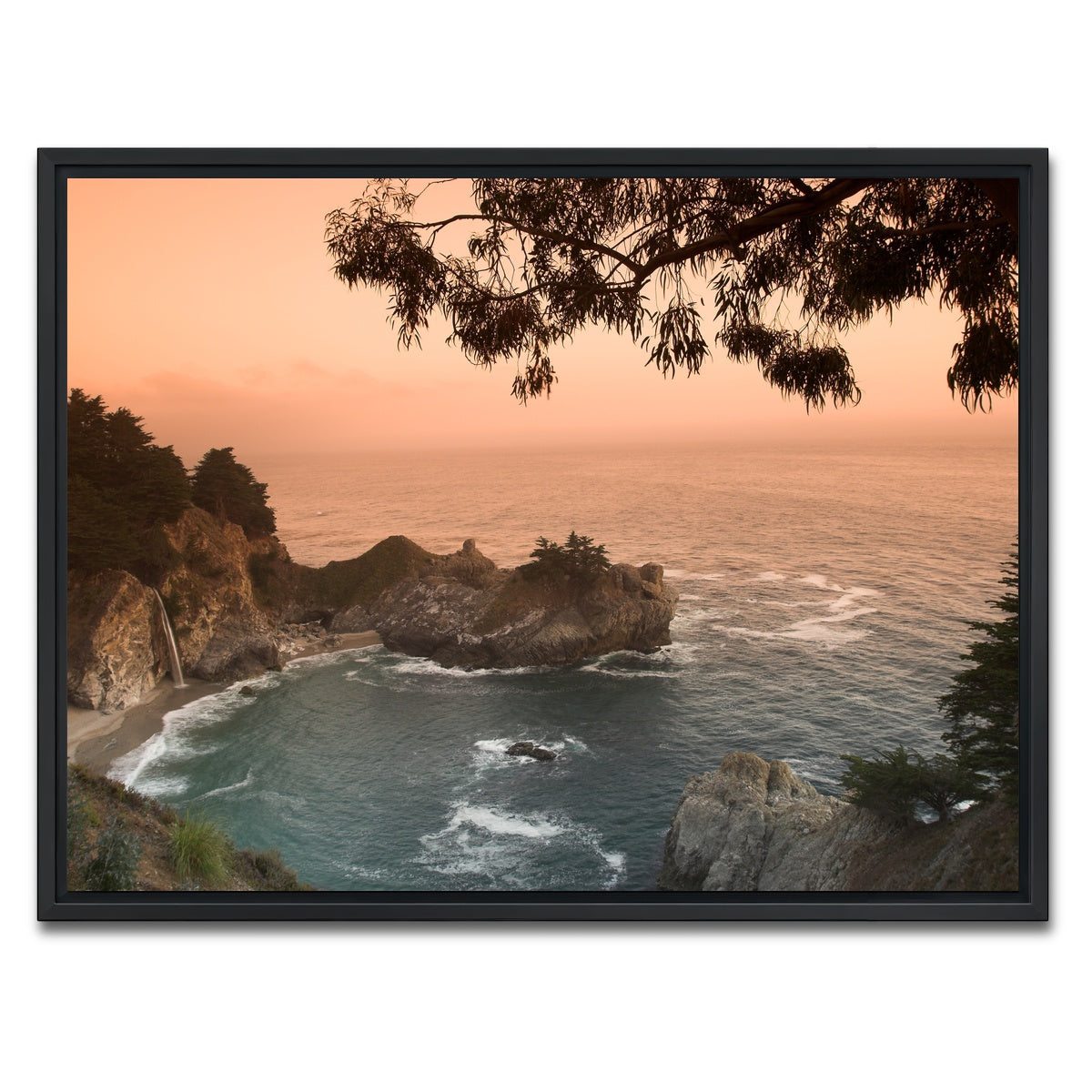 AUTO-MOCKUP WHITE | Sunset at California beach | 1 Piece | Black Framed Canvas | group=4x3