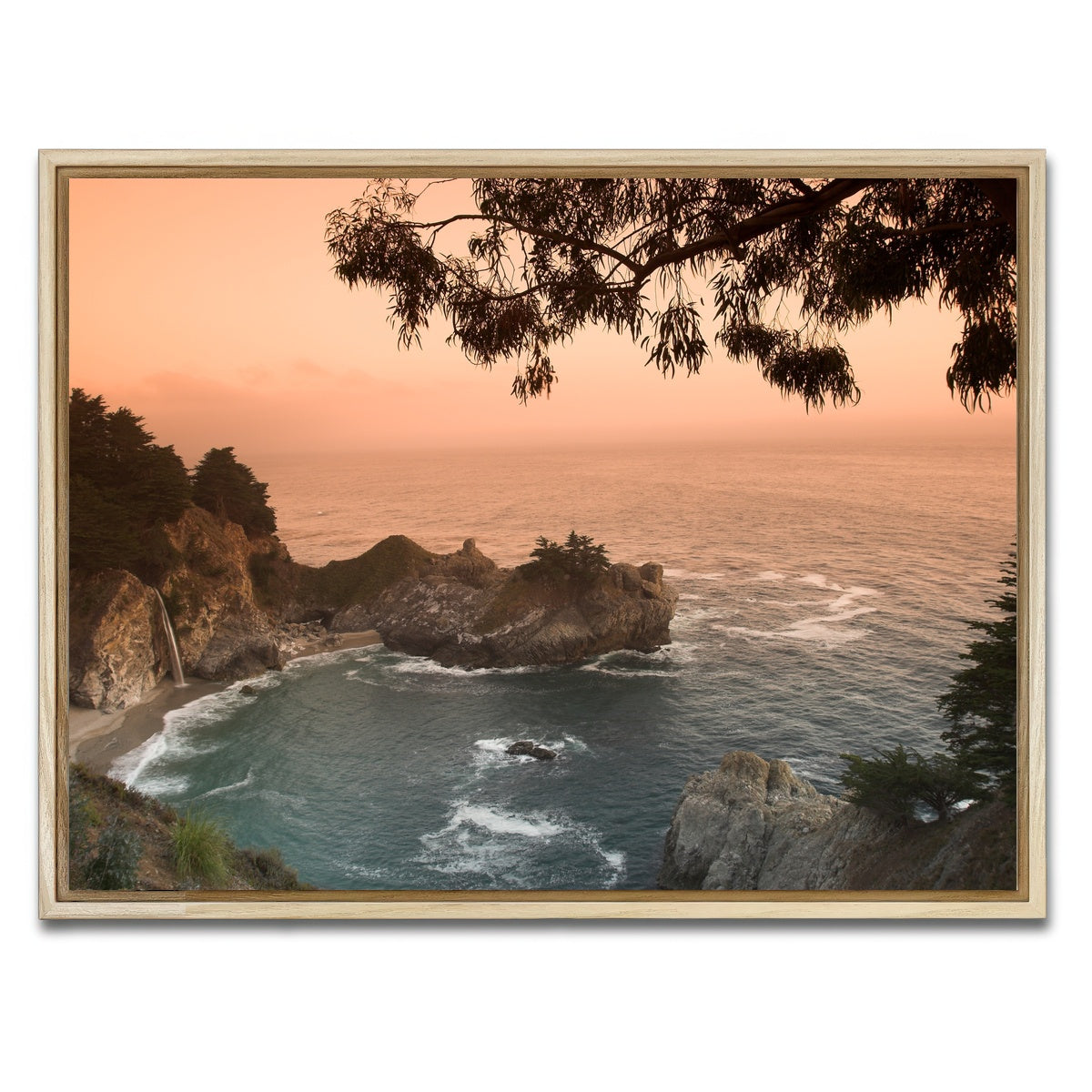 AUTO-MOCKUP WHITE | Sunset at California beach | 1 Piece | Natural Framed Canvas | group=4x3