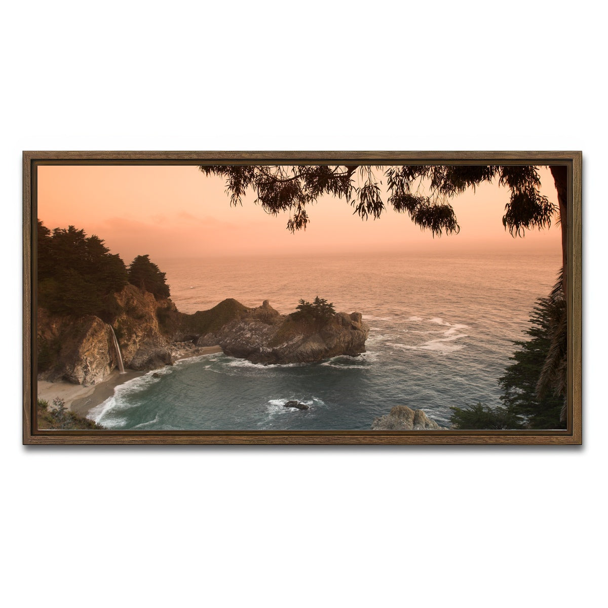 AUTO-MOCKUP WHITE | Sunset at California beach | 1 Piece | Walnut Framed Canvas | group=2x1