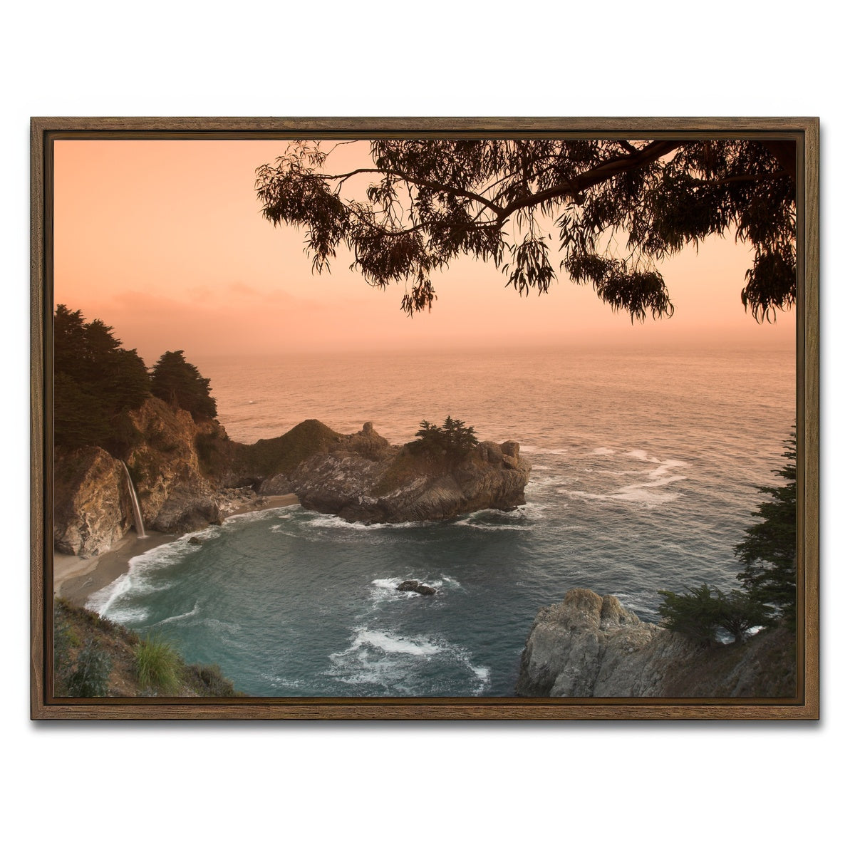 AUTO-MOCKUP WHITE | Sunset at California beach | 1 Piece | Walnut Framed Canvas | group=4x3