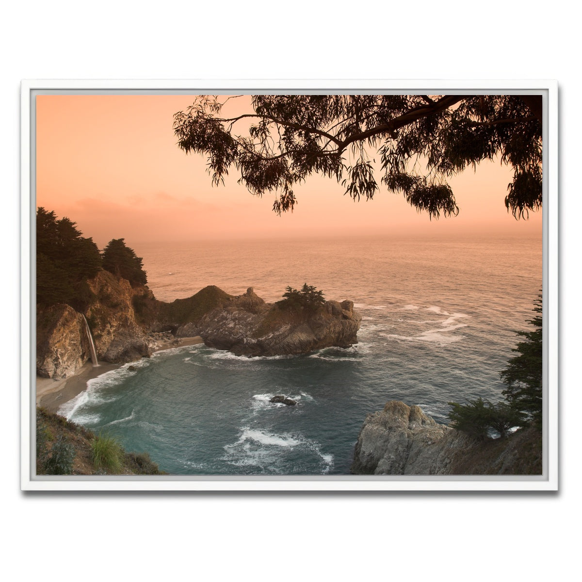 AUTO-MOCKUP WHITE | Sunset at California beach | 1 Piece | White Framed Canvas | group=4x3