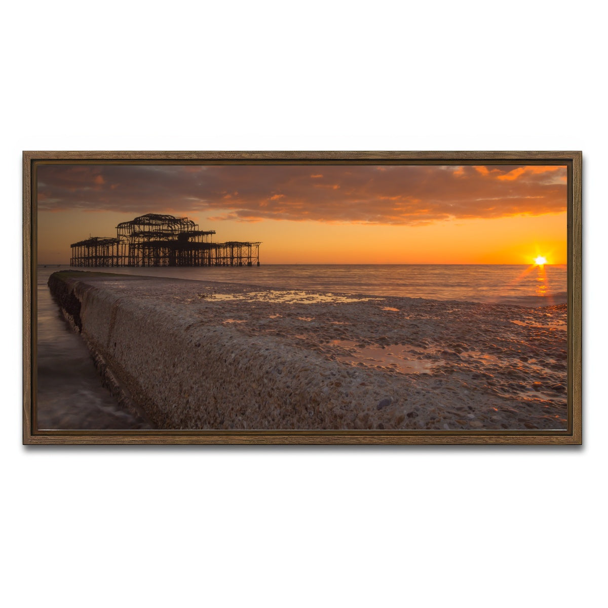 AUTO-MOCKUP WHITE | Sunset at West Pier | 1 Piece | Walnut Framed Canvas | group=2x1
