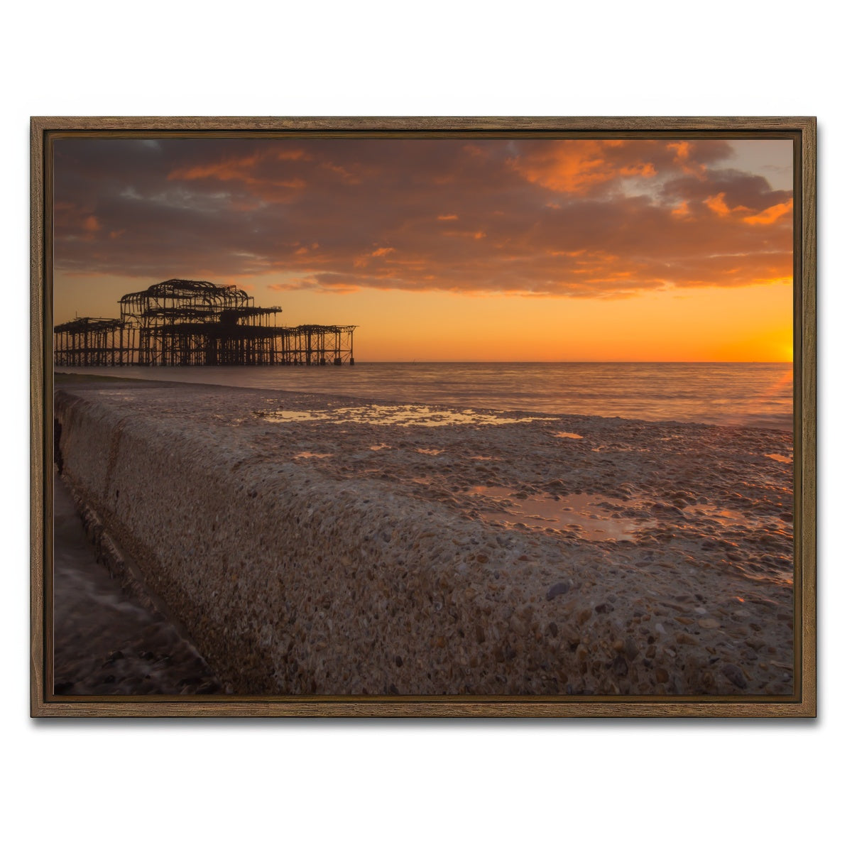 AUTO-MOCKUP WHITE | Sunset at West Pier | 1 Piece | Walnut Framed Canvas | group=4x3
