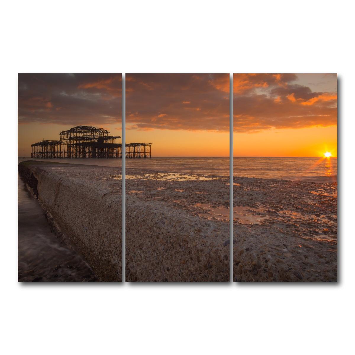 AUTO-MOCKUP WHITE | Sunset at West Pier | 3 Piece | Gallery Wrap Canvas | group=12x24