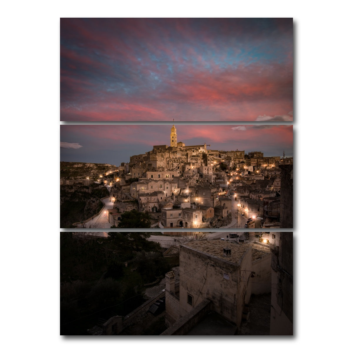 AUTO-MOCKUP WHITE | Sunset in Matera | 3 Piece | Gallery Wrap Canvas | group=8x18_stacked