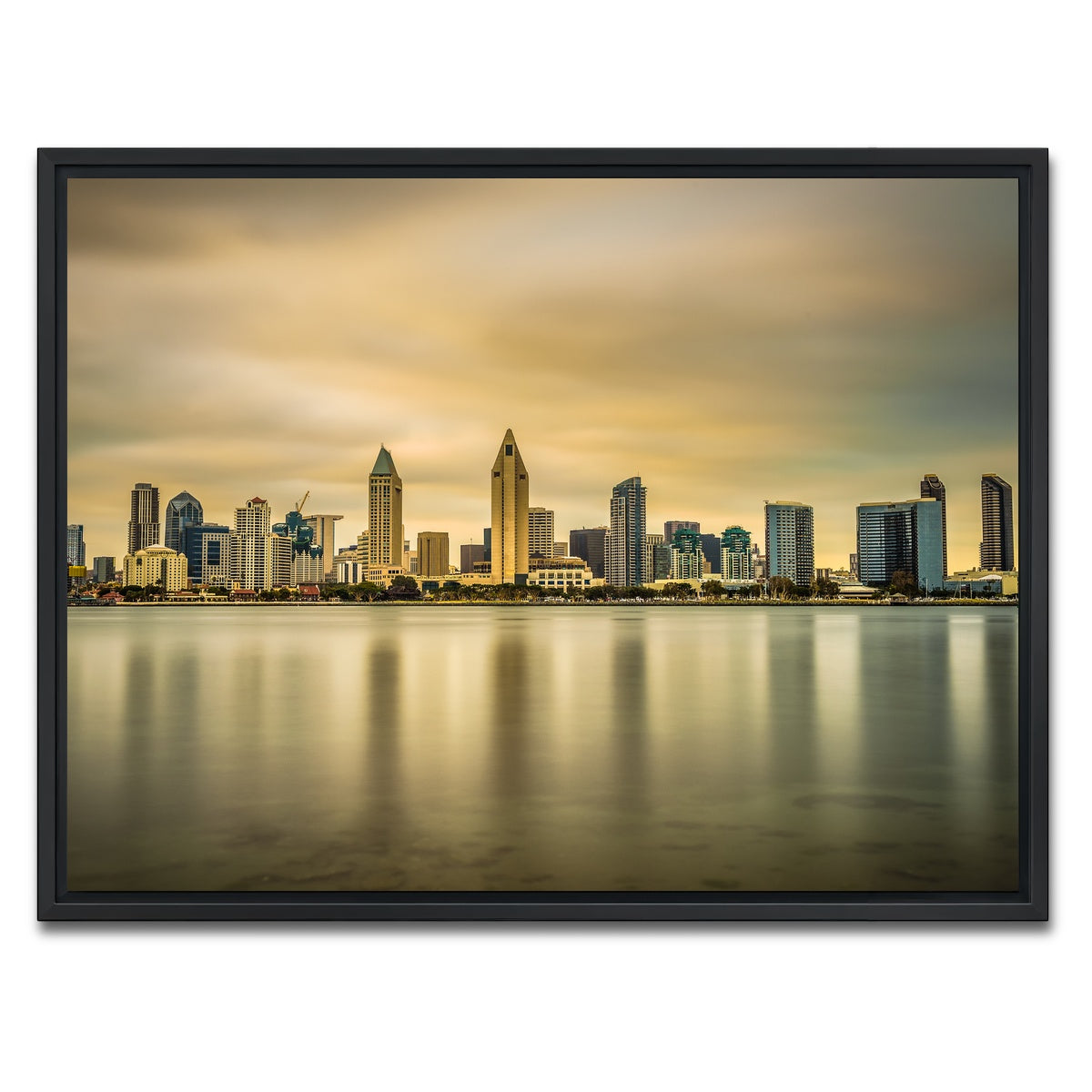 AUTO-MOCKUP WHITE | Sunset skyline of San Diego | 1 Piece | Black Framed Canvas | group=4x3