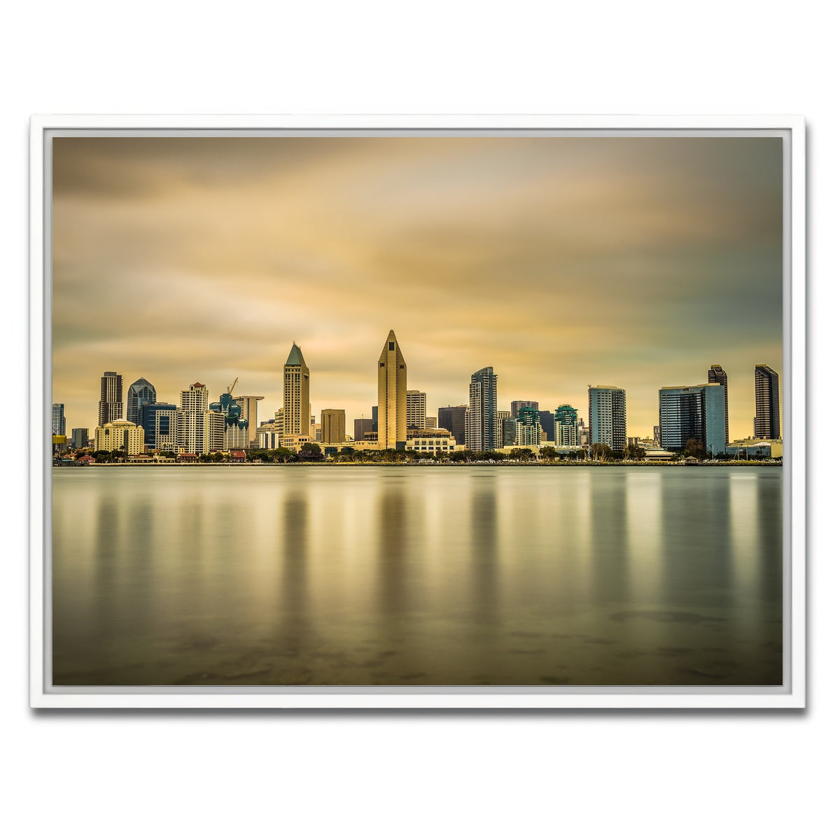 AUTO-MOCKUP WHITE | Sunset skyline of San Diego | 1 Piece | White Framed Canvas | group=4x3