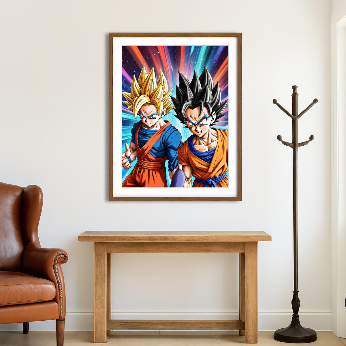 AUTO-MOCKUP ROOM | Super Saiyan Goku vs Base Form Goku Wall Art