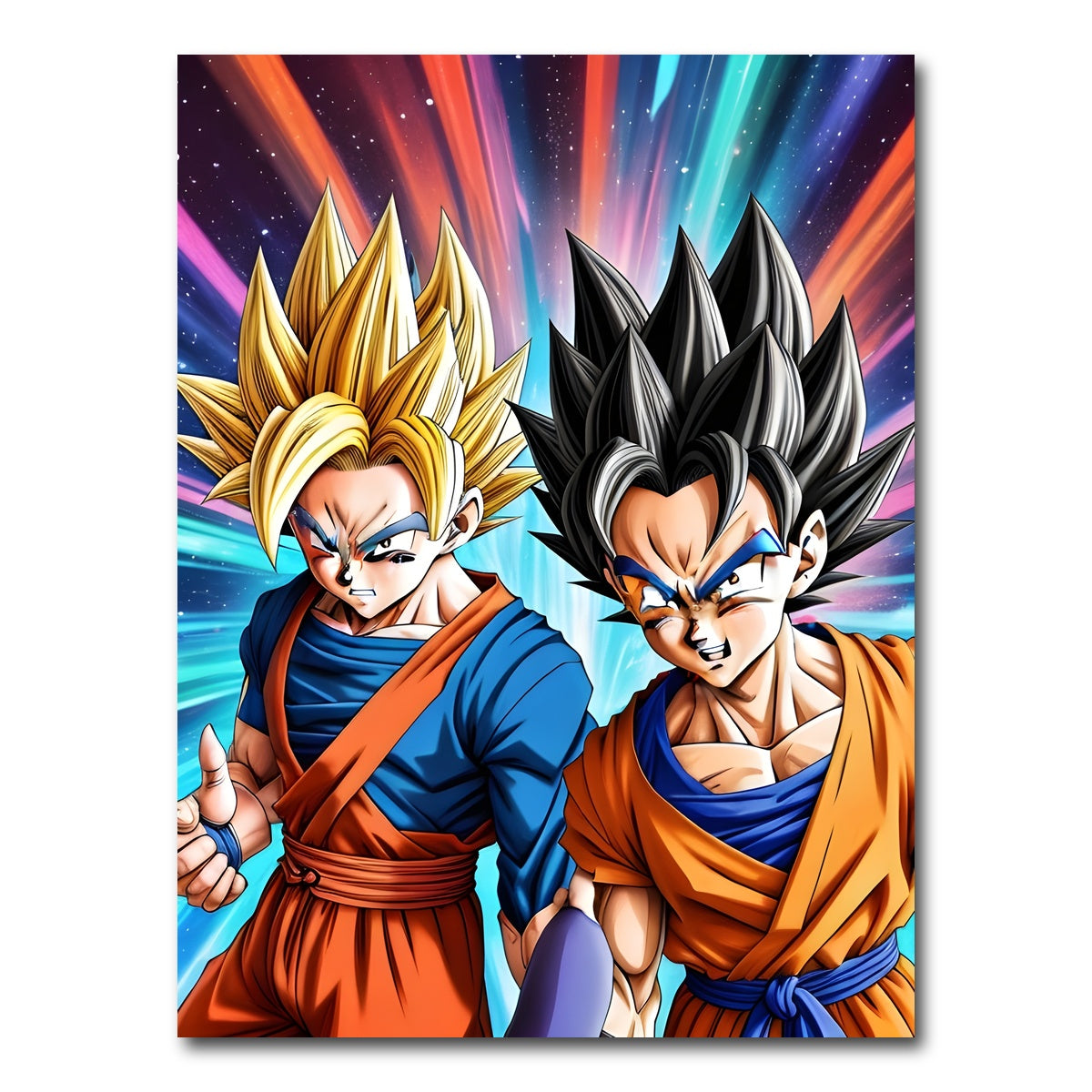 AUTO-MOCKUP WHITE | Super Saiyan Goku vs Base Form Goku | 1 Piece | Gallery Wrap Canvas | group=3x4